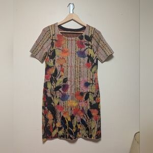 Troubadour Plaid Floral Knit Dress XS Short Sleeve